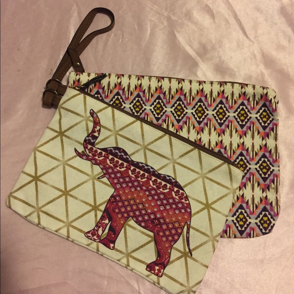 Boho print two pouch wristlet